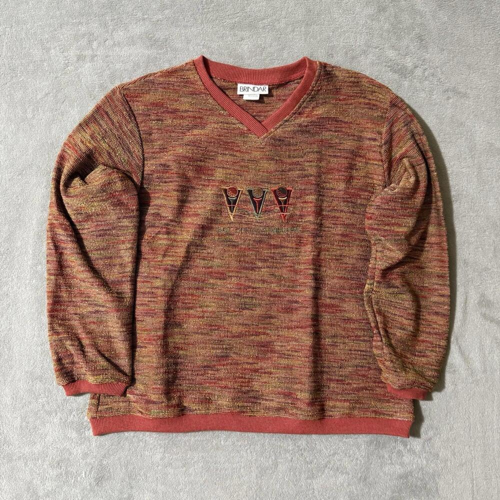 Vintage Brindar V Neck Sweater Medium Hot Springs Village Golf Red Women’s
